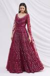 Buy_Aneesh Agarwaal_Maroon Net Scoop Neck Embroidered Jacket Lehenga Set _at_Aza_Fashions