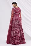 Shop_Aneesh Agarwaal_Maroon Net Scoop Neck Embroidered Jacket Lehenga Set _at_Aza_Fashions