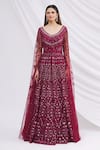 Aneesh Agarwaal_Maroon Net Scoop Neck Embroidered Jacket Lehenga Set _Online_at_Aza_Fashions