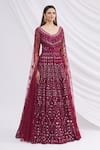 Buy_Aneesh Agarwaal_Maroon Net Scoop Neck Embroidered Jacket Lehenga Set _Online_at_Aza_Fashions