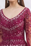 Aneesh Agarwaal_Maroon Net Scoop Neck Embroidered Jacket Lehenga Set _at_Aza_Fashions