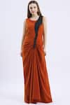 Buy_Urvashi Joneja_Orange Draped Maxi Dress _at_Aza_Fashions