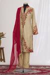 Buy_Nitika Gujral_Beige Mandarin Collar Embroidered Kurta And Pant Set  _at_Aza_Fashions