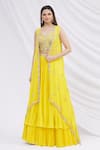 Buy_Aneesh Agarwaal_Yellow Chiffon Blouse Scoop Embroidered Jacket Lehenga Set _at_Aza_Fashions