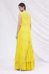 Shop_Aneesh Agarwaal_Yellow Chiffon Blouse Scoop Embroidered Jacket Lehenga Set _at_Aza_Fashions