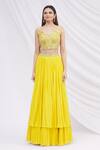 Aneesh Agarwaal_Yellow Chiffon Blouse Scoop Embroidered Jacket Lehenga Set _Online_at_Aza_Fashions