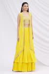 Buy_Aneesh Agarwaal_Yellow Chiffon Blouse Scoop Embroidered Jacket Lehenga Set _Online_at_Aza_Fashions