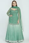 Buy_Nitika Gujral_Green Taffeta Embroidered Kurta Lehenga Set_at_Aza_Fashions