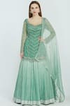 Nitika Gujral_Green Taffeta Embroidered Kurta Lehenga Set_Online_at_Aza_Fashions