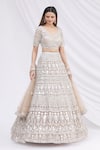 Buy_Aneesh Agarwaal_Beige Net Scoop Neck Embroidered Bridal Lehenga Set _at_Aza_Fashions