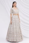 Aneesh Agarwaal_Beige Net Scoop Neck Embroidered Bridal Lehenga Set _Online_at_Aza_Fashions