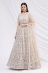 Buy_Aneesh Agarwaal_Beige Net Scoop Neck Embroidered Bridal Lehenga Set _Online_at_Aza_Fashions