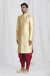 Buy_Samyukta Singhania_Gold Sherwani Jacquard Silk Brocade Dhoti Dupion Art Silk Lining Faux Set _Online_at_Aza_Fashions