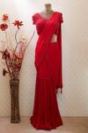 Buy_Arpan Vohra_Red Round Embellished Pre-draped Saree With Blouse _at_Aza_Fashions