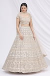 Buy_Aneesh Agarwaal_Beige Net Square Neck Embroidered Bridal Lehenga Set _at_Aza_Fashions