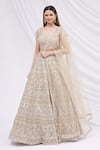 Buy_Aneesh Agarwaal_Beige Net Square Neck Embroidered Bridal Lehenga Set _Online_at_Aza_Fashions