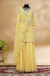 Buy_Tarun Tahiliani_Yellow Embroidered Cape And Kurta Set_at_Aza_Fashions