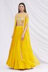 Buy_Aneesh Agarwaal_Yellow Chiffon Embroidered Cape Lehenga Set_at_Aza_Fashions