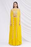 Buy_Aneesh Agarwaal_Yellow Chiffon Embroidered Cape Lehenga Set_Online_at_Aza_Fashions