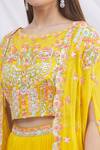 Aneesh Agarwaal_Yellow Chiffon Embroidered Cape Lehenga Set_at_Aza_Fashions