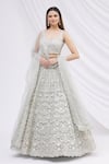 Buy_Aneesh Agarwaal_Grey Net Square Neck Embroidered Bridal Lehenga Set _at_Aza_Fashions