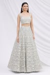 Aneesh Agarwaal_Grey Net Square Neck Embroidered Bridal Lehenga Set _Online_at_Aza_Fashions