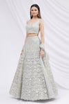 Buy_Aneesh Agarwaal_Grey Net Square Neck Embroidered Bridal Lehenga Set _Online_at_Aza_Fashions