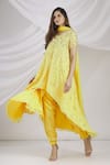 Buy_VARUN NIDHIKA_Yellow Embroidered Kurta And Dhoti Pant Set_at_Aza_Fashions