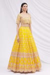 Aneesh Agarwaal_Yellow Silk V Neck Embroidered Bridal Lehenga Set _Online_at_Aza_Fashions