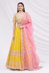 Buy_Aneesh Agarwaal_Yellow Silk V Neck Embroidered Bridal Lehenga Set _at_Aza_Fashions