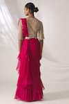 Shop_Ridhi Mehra_Pink Chiffon Pre-draped Ruffle Saree With Blouse_at_Aza_Fashions