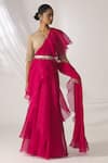 Buy_Ridhi Mehra_Pink Chiffon Pre-draped Ruffle Saree With Blouse_Online_at_Aza_Fashions