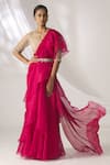 Buy_Ridhi Mehra_Pink Chiffon Pre-draped Ruffle Saree With Blouse_at_Aza_Fashions