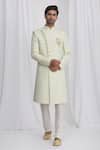 Buy_Samyukta Singhania_Green Sherwani Jacquard Silk Brocade Pant Dupion Art Silk Lining And Set_at_Aza_Fashions
