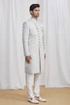 Samyukta Singhania_Grey Sherwani: Jacquard Silk Brocade; Pant: Dupion Art Silk; And Set For Men_Online_at_Aza_Fashions