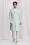 Samyukta Singhania_Green Silk Brocade Sherwani And Pant Set_Online_at_Aza_Fashions