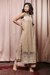 Buy_Nandita Thirani_Beige Georgette Round Embroidered Kurta And Palazzo Set  _at_Aza_Fashions