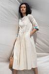 Buy_Dhaari_White 100% Cotton Handwoven Pleated Dress With Inner _at_Aza_Fashions