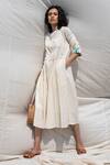 Dhaari_White 100% Cotton Handwoven Pleated Dress With Inner _Online_at_Aza_Fashions