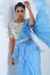 suruchi parakh_White Georgette Crepe Embellished Sequin Leaf Neck Pre-draped Saree Set_Online_at_Aza_Fashions