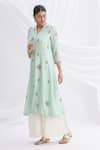 Buy_Nachiket Barve_Blue Chanderi Silk Mandarin Collar Kurta  _Online_at_Aza_Fashions