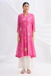 Shop_Nachiket Barve_Pink Chanderi Silk Mandarin Collar Kurta  _Online_at_Aza_Fashions