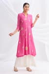 Buy_Nachiket Barve_Pink Chanderi Silk Mandarin Collar Kurta  _Online_at_Aza_Fashions