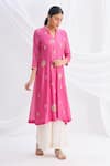 Buy_Nachiket Barve_Pink Chanderi Silk Mandarin Collar Kurta  _at_Aza_Fashions