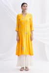 Shop_Nachiket Barve_Yellow Chanderi Silk Mandarin Collar Kurta  _Online_at_Aza_Fashions