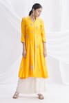 Buy_Nachiket Barve_Yellow Chanderi Silk Mandarin Collar Kurta  _Online_at_Aza_Fashions