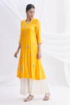 Buy_Nachiket Barve_Yellow Chanderi Silk Mandarin Collar Kurta  _at_Aza_Fashions