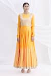 Nachiket Barve_Yellow Silk Chanderi Embroidered Anarkali Set  _Online_at_Aza_Fashions