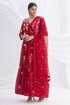 Buy_Nachiket Barve_Red Chanderi Silk V Neck Anarkali Set  _Online_at_Aza_Fashions