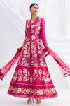 Buy_Nachiket Barve_Pink Chanderi Silk Mandarin Collar Anarkali Set_Online_at_Aza_Fashions